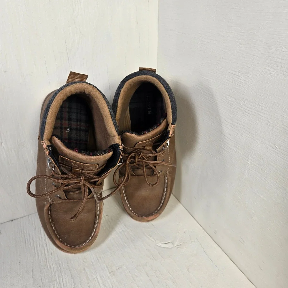 Levi's Kids Brown Moc Toe Lace Up Boots Plaid Lined Size 3M LV704994 for Boys